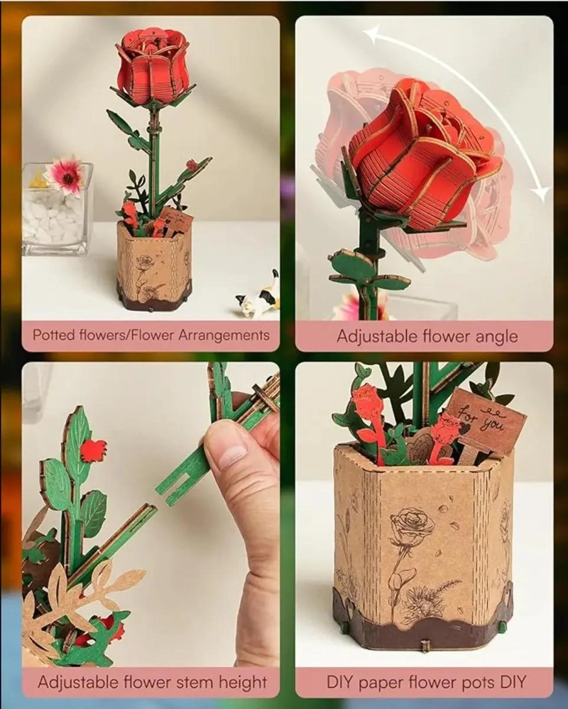 ROSA ROJA DE MADERA ARMABLE PARA DECORACION - 2