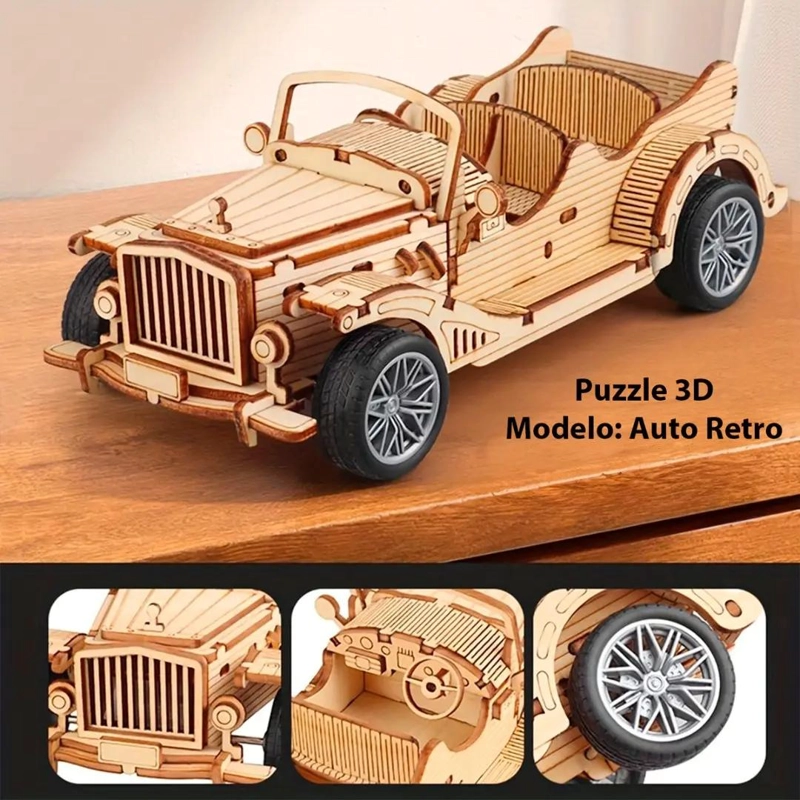 PUZZLE 3D MADERA AUTO CLASICO 65 PIEZAS DIDACTICO PARA NIÑOS - 4