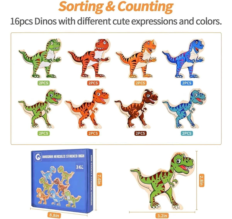 BLOQUES DE MADERA DINOSAURIOS PARA JUGAR Y APRENDER - 7