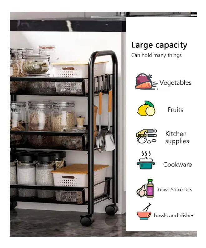 CARRITO METALICO ORGANIZADOR DE 3 NIVELES CON RUEDAS - 3