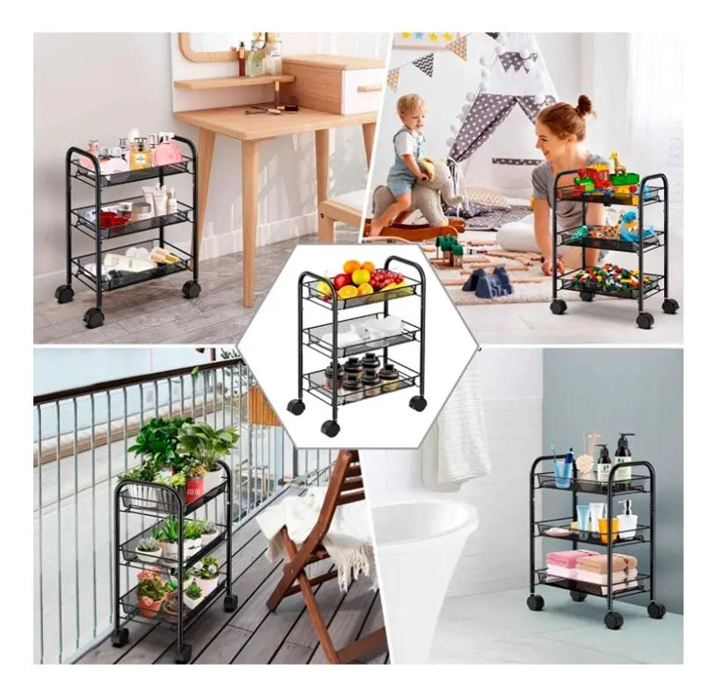 CARRITO METALICO ORGANIZADOR DE 3 NIVELES CON RUEDAS - 4