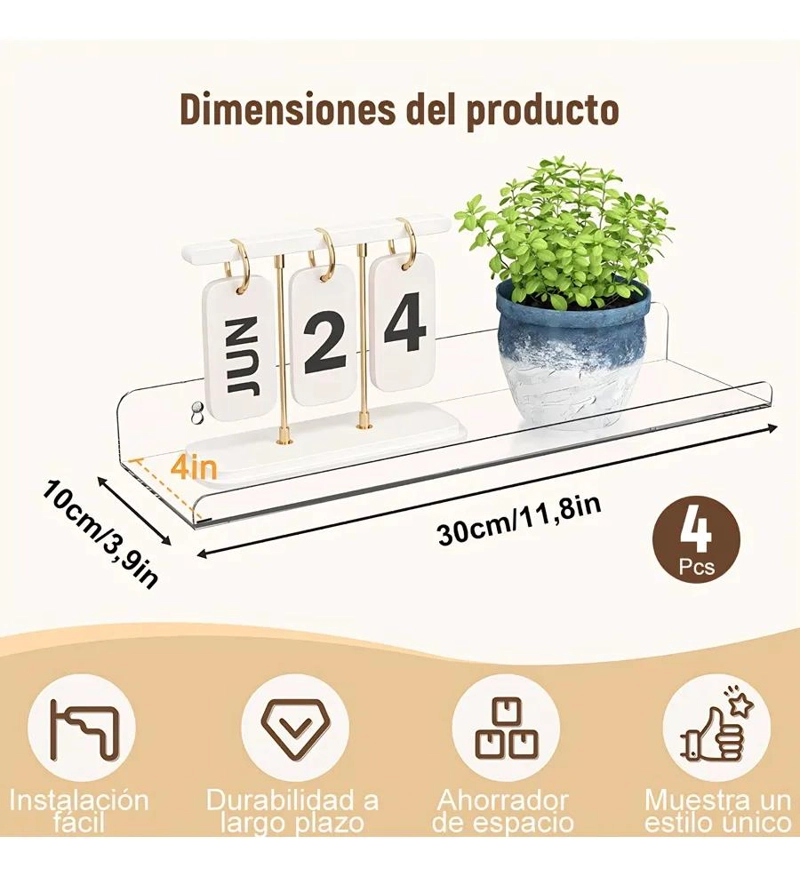 JUEGO DE 4 REPISAS ACRILICAS PARA ORGANIZAR ESPACIOS EN BAÑO - 5