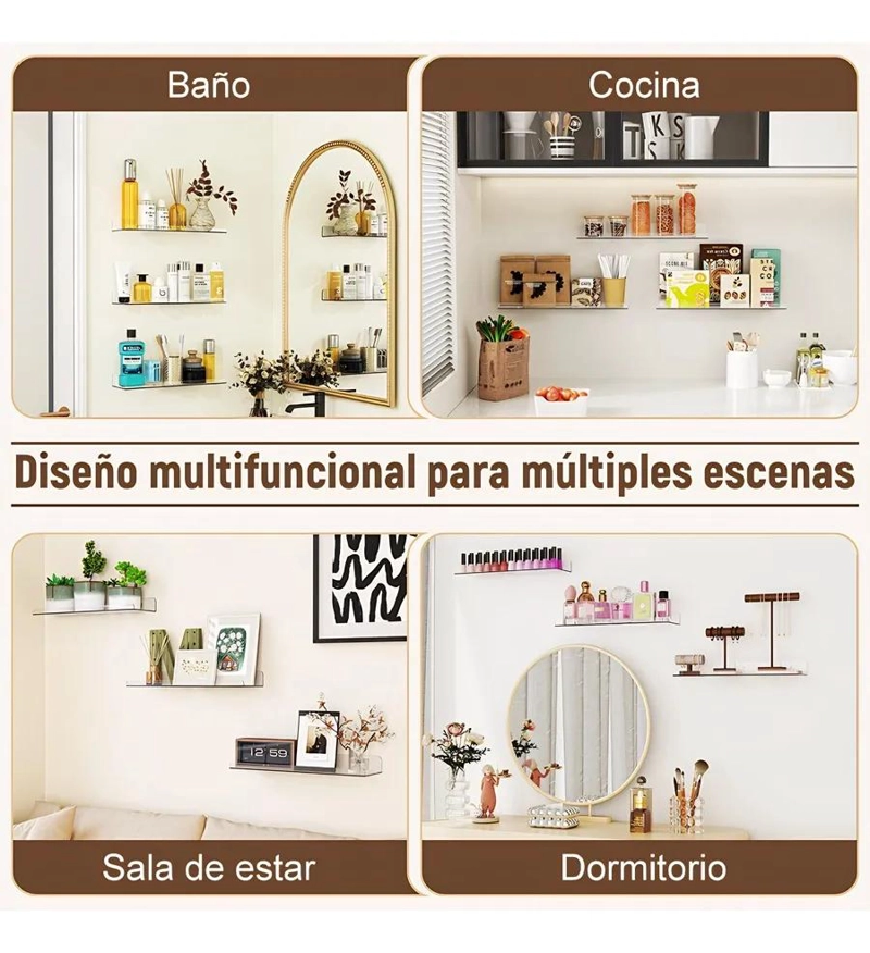 JUEGO DE 4 REPISAS ACRILICAS PARA ORGANIZAR ESPACIOS EN BAÑO - 6
