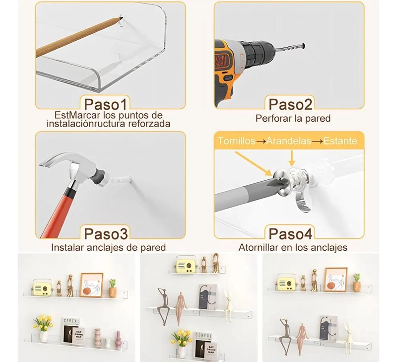 JUEGO DE 4 REPISAS ACRILICAS PARA ORGANIZAR ESPACIOS EN BAÑO - 8