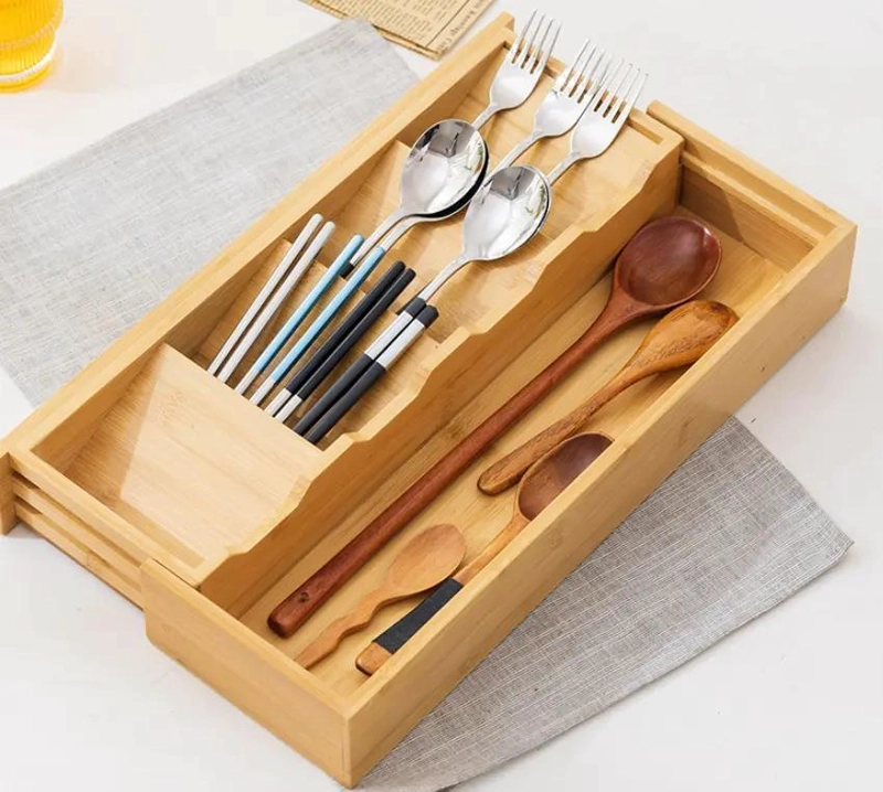 CAJA DE MADERA PARA ORGANIZAR CUBIERTOS Y UTENSILIOS - 2