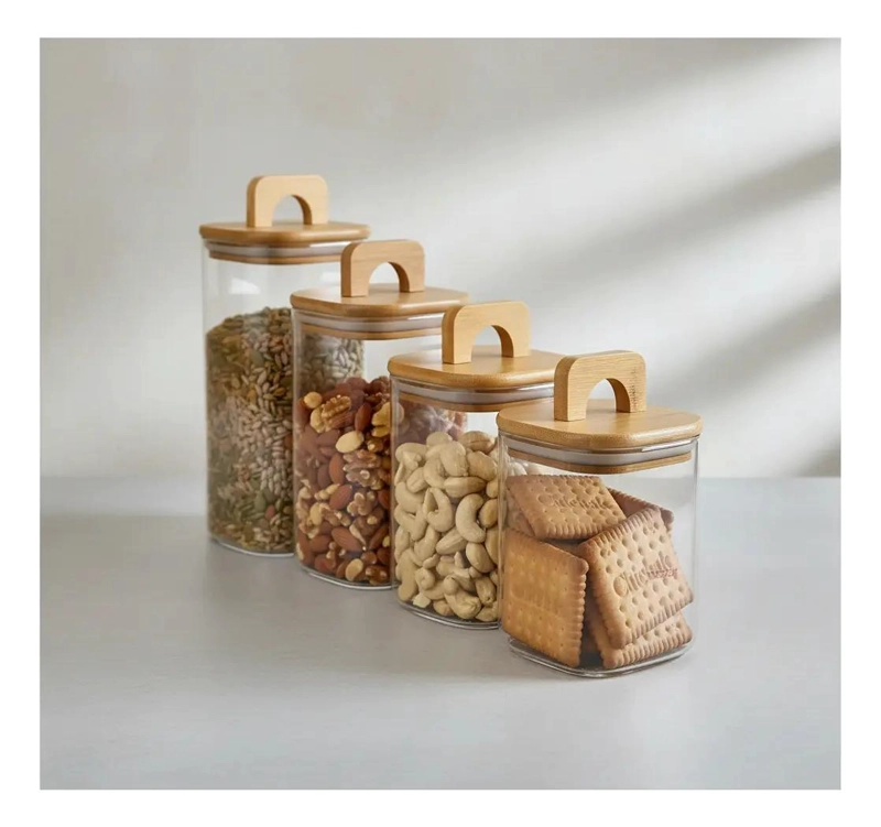 SET DE 4 RECIPIENTES MODULARES CON TAPA DE BAMBU - 1