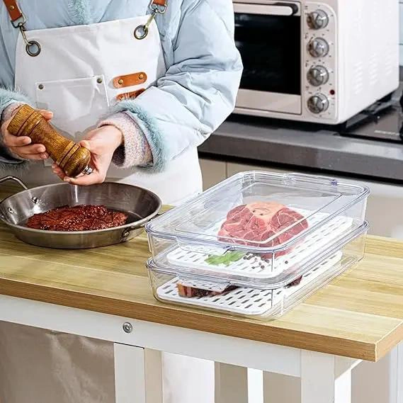 ORGANIZADOR ACRILICO PARA REFRIGERADOR CON TAPA PARA FRUTAS Y VERDURAS - 3