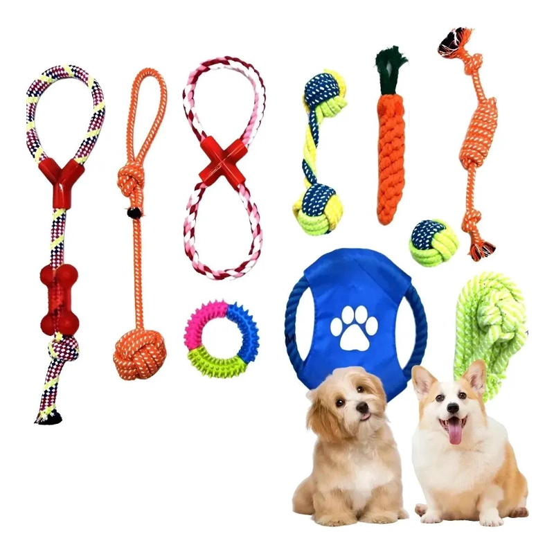 SET DE 10 JUGUETES INTERACTIVOS PARA PERROS DE ALGODON - 1