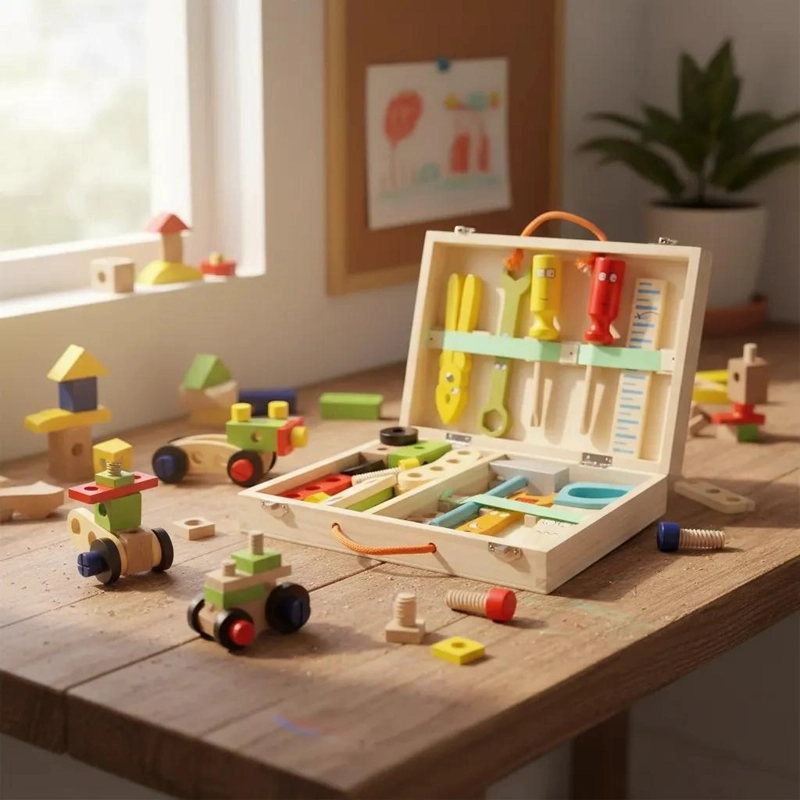 CAJA DE HERRAMIENTAS DE MADERA MONTESSORI PARA NIÑOS - 1