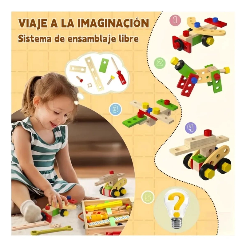 CAJA DE HERRAMIENTAS DE MADERA MONTESSORI PARA NIÑOS - 3