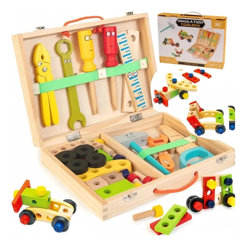 CAJA DE HERRAMIENTAS DE MADERA MONTESSORI PARA NIÑOS - 4