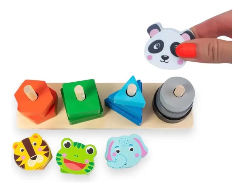 JUGUETE DIDACTICO APILABLE DE MADERA CON ANIMALES Y FORMAS - 2