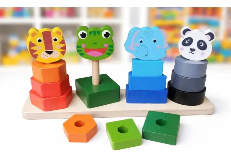 JUGUETE DIDACTICO APILABLE DE MADERA CON ANIMALES Y FORMAS - 4