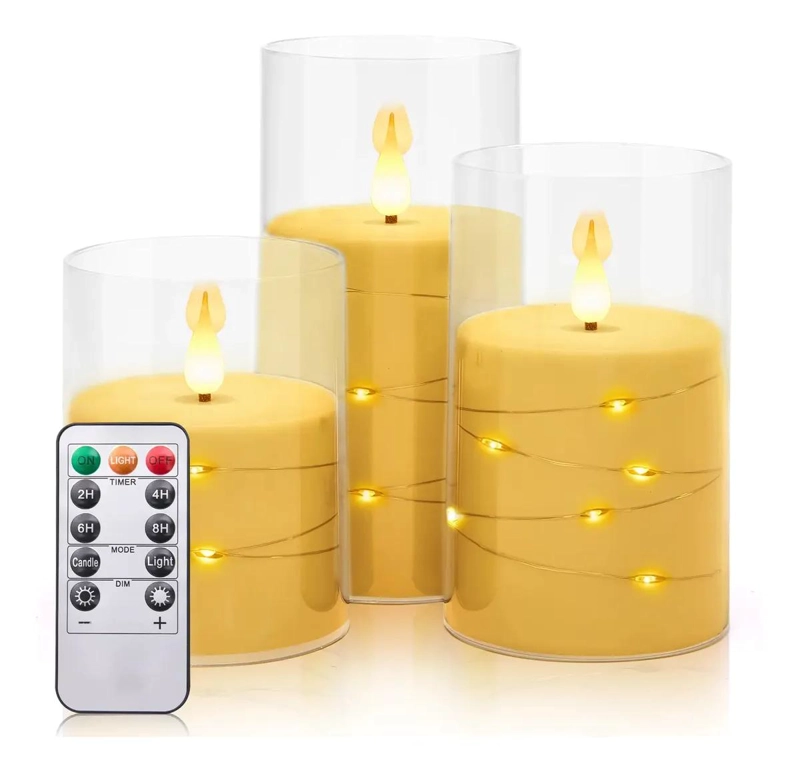 JUEGO DE VELAS LED SIN LLAMA CON CONTROL REMOTO Y TEMPORIZADOR - 1