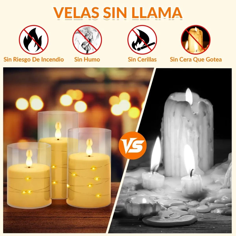 JUEGO DE VELAS LED SIN LLAMA CON CONTROL REMOTO Y TEMPORIZADOR - 3