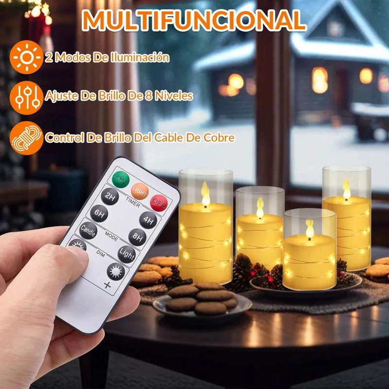 JUEGO DE VELAS LED SIN LLAMA CON CONTROL REMOTO Y TEMPORIZADOR - 4