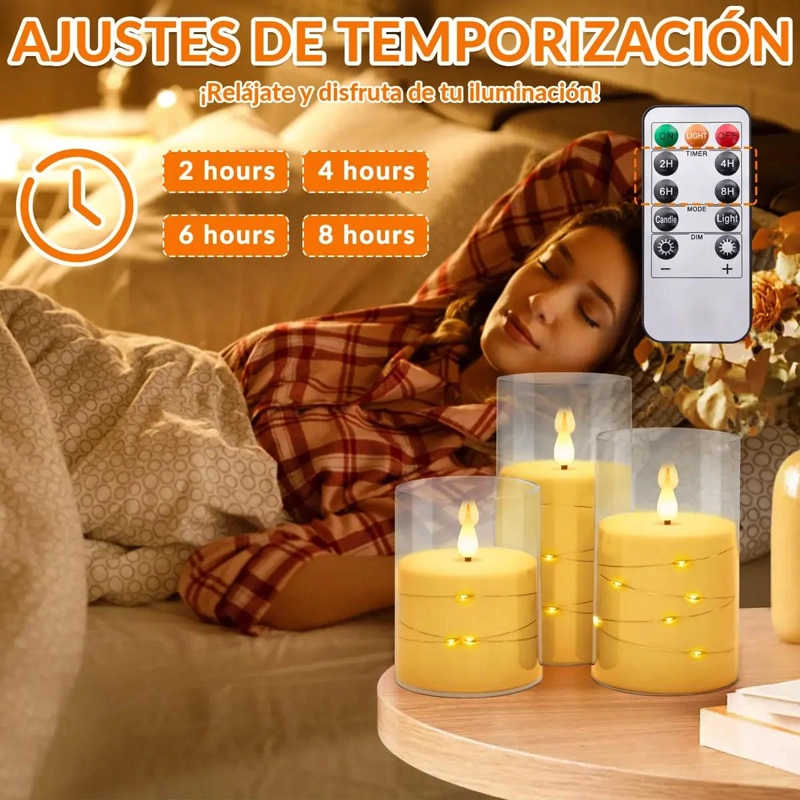 JUEGO DE VELAS LED SIN LLAMA CON CONTROL REMOTO Y TEMPORIZADOR - 5