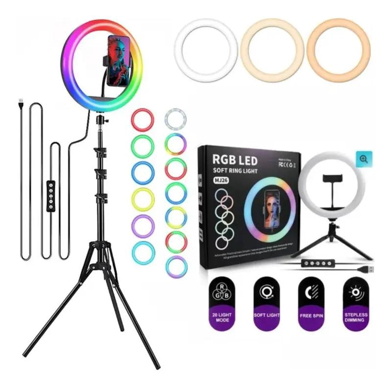 ARO DE LUZ LED RGB DE 26 CM CON TRIPODE AJUSTABLE - 1