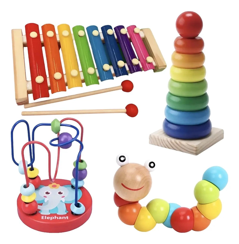 SET DE JUGUETES DE MADERA PARA ESTIMULACION TEMPRANA INFANTIL - 1