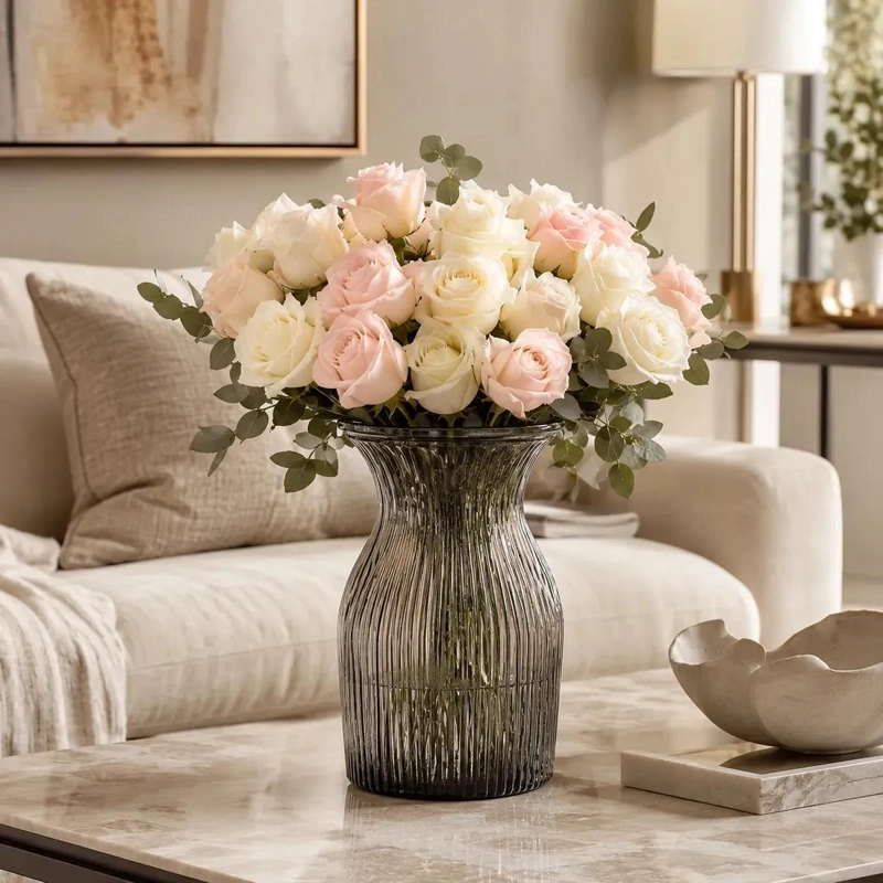 JARRON DE VIDRIO AHUMADO MODERNO PARA DECORACION ELEGANTE - 1