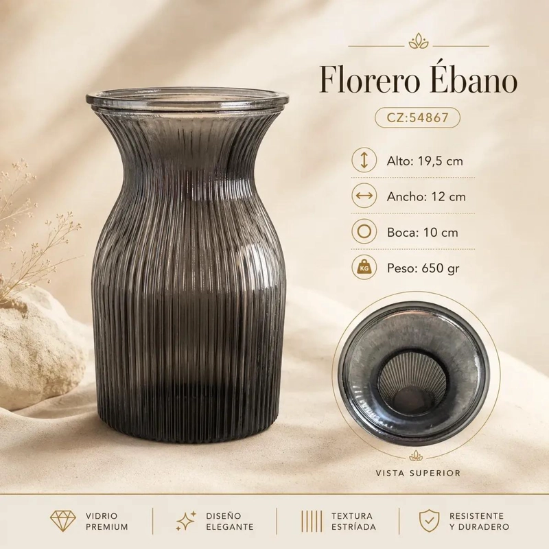 JARRON DE VIDRIO AHUMADO MODERNO PARA DECORACION ELEGANTE - 2