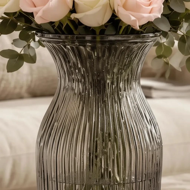 JARRON DE VIDRIO AHUMADO MODERNO PARA DECORACION ELEGANTE - 6