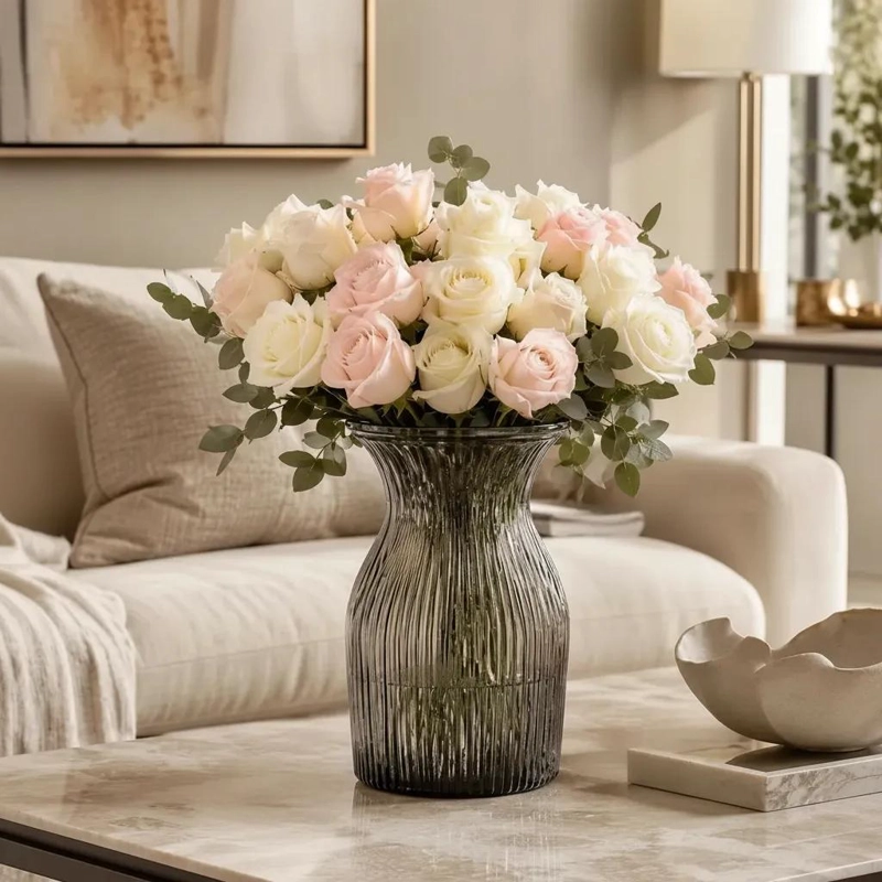 JARRON DE VIDRIO AHUMADO MODERNO PARA DECORACION ELEGANTE - 7