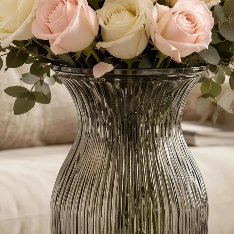 JARRON DE VIDRIO AHUMADO MODERNO PARA DECORACION ELEGANTE - 9