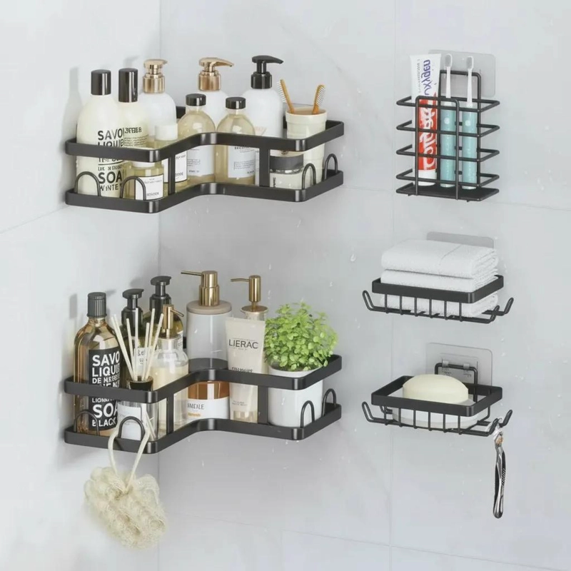 SET DE 5 REPISAS DE METAL PARA BAÑO CON DISEÑO MODERNO - 1