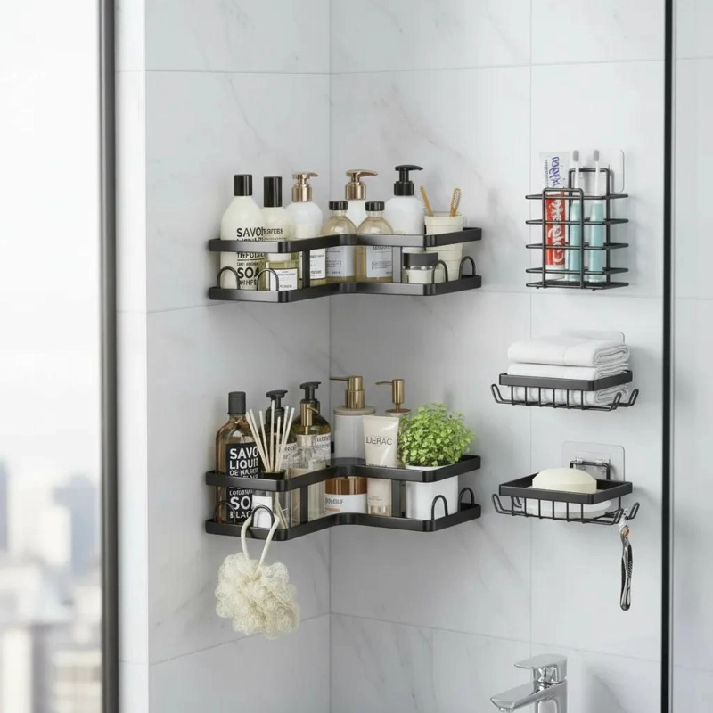 SET DE 5 REPISAS DE METAL PARA BAÑO CON DISEÑO MODERNO - 4