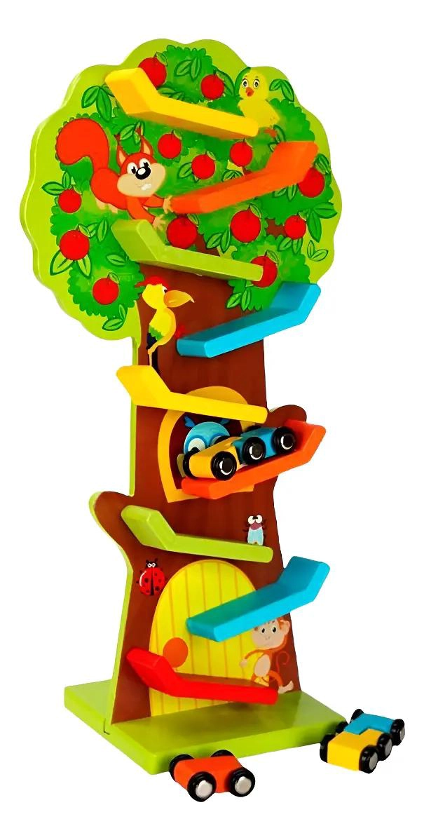 PISTA DE AUTOS DE MADERA CON ARBOL PARA NIÑOS - 1