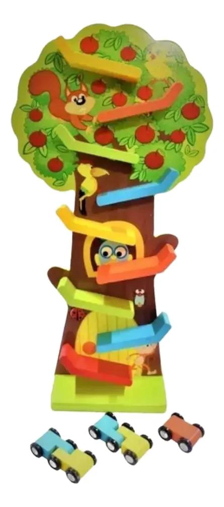 PISTA DE AUTOS DE MADERA CON ARBOL PARA NIÑOS - 2