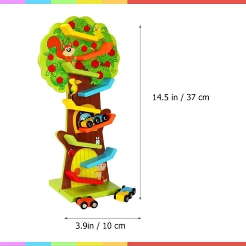 PISTA DE AUTOS DE MADERA CON ARBOL PARA NIÑOS - 3