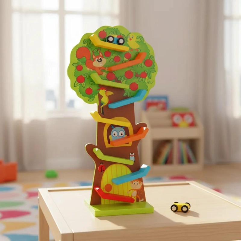 PISTA DE AUTOS DE MADERA CON ARBOL PARA NIÑOS - 5