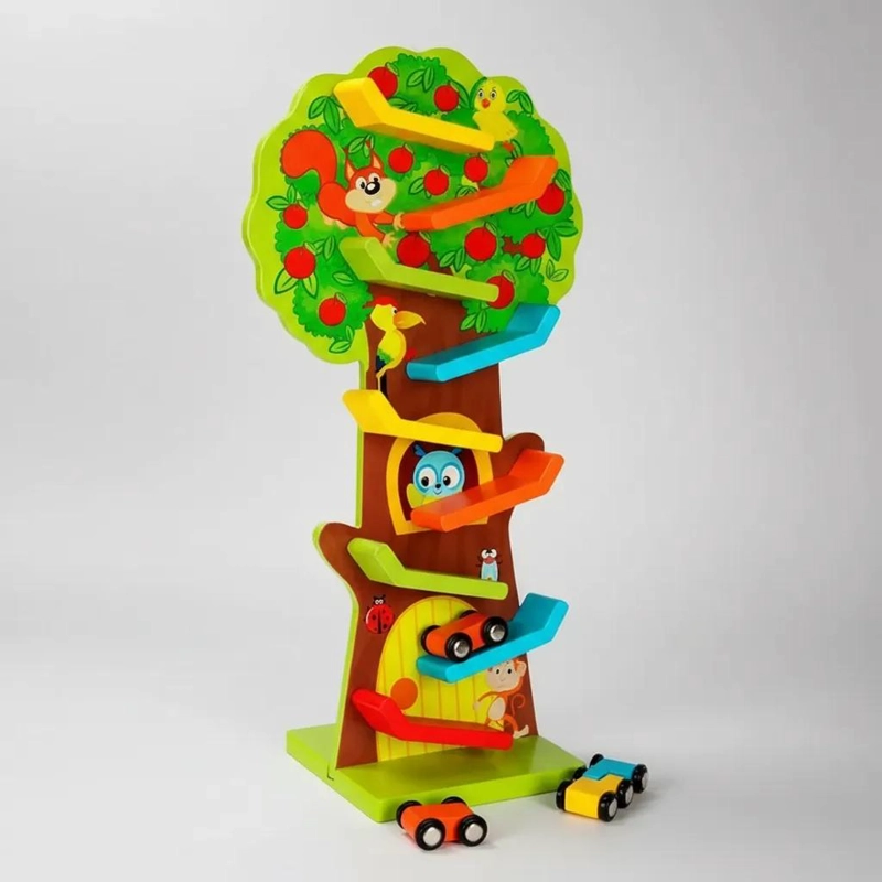 PISTA DE AUTOS DE MADERA CON ARBOL PARA NIÑOS - 8