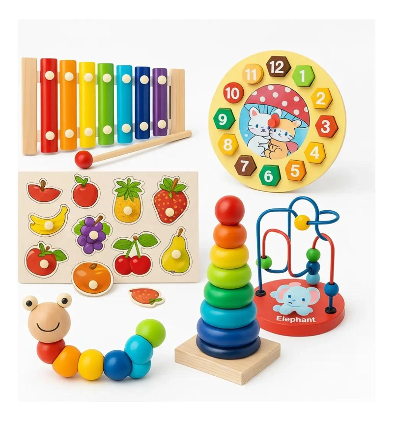 SET MONTESSORI DE MADERA PARA BEBE S CON JUGUETES SENSORIALES - 1