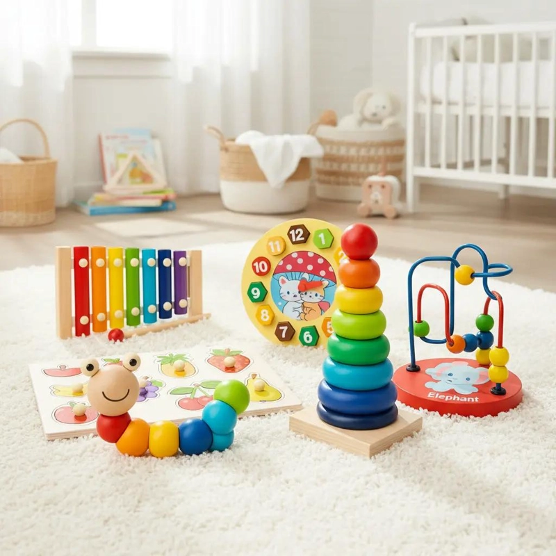 SET MONTESSORI DE MADERA PARA BEBE S CON JUGUETES SENSORIALES - 2