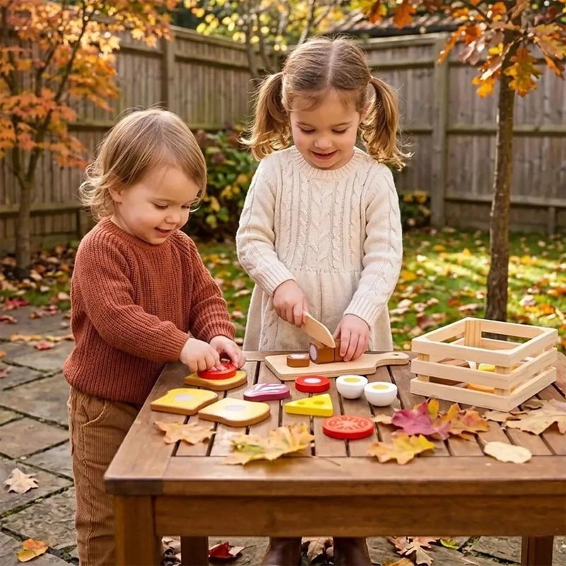 SET DIDACTICO DE COMIDA DE MADERA PARA CORTAR Y JUGAR - 2