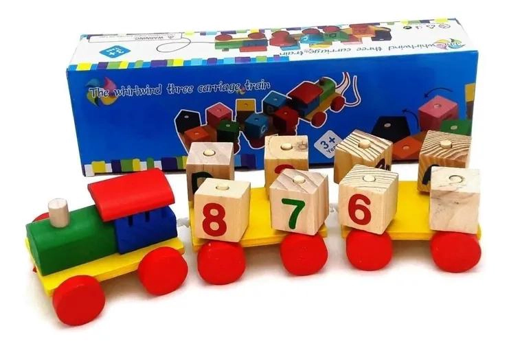 TREN DE ARRASTRE DE MADERA DIDACTICO CON CUBOS GIRATORIOS - 2