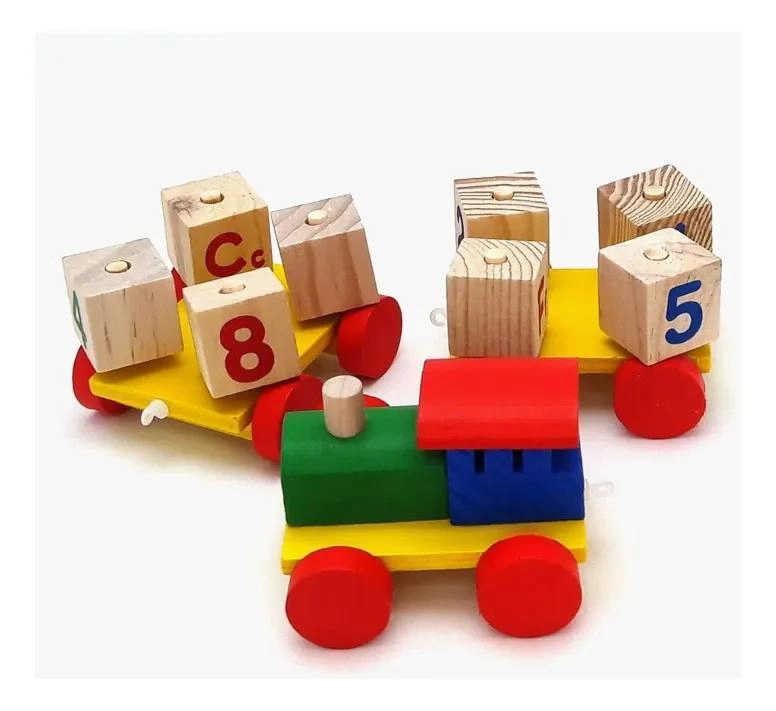 TREN DE ARRASTRE DE MADERA DIDACTICO CON CUBOS GIRATORIOS - 3