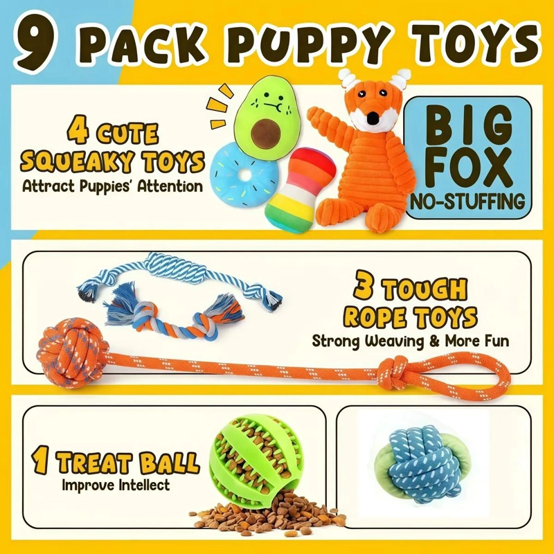 9 JUGUETES PARA CACHORROS DE CUERDA Y PELUCHE PARA DENTICION - 2
