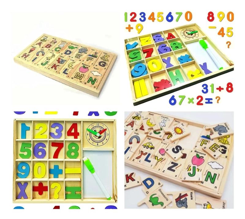 JUEGO EDUCATIVO DE LETRAS Y NUMEROS EN CAJA DE MADERA - 1