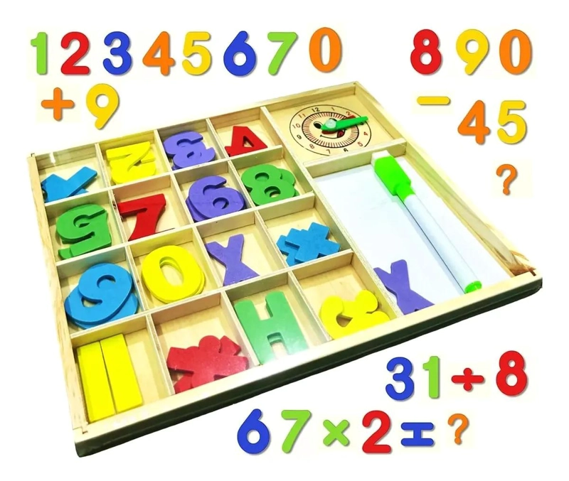 JUEGO EDUCATIVO DE LETRAS Y NUMEROS EN CAJA DE MADERA - 8