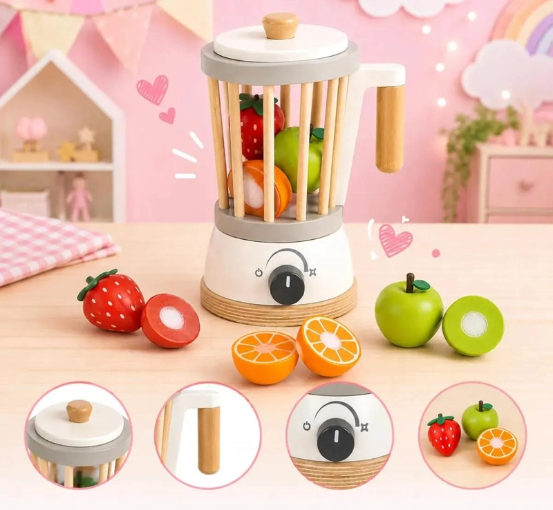 LICUADORA INFANTIL DE MADERA CON FRUTAS DE VELCRO - 1