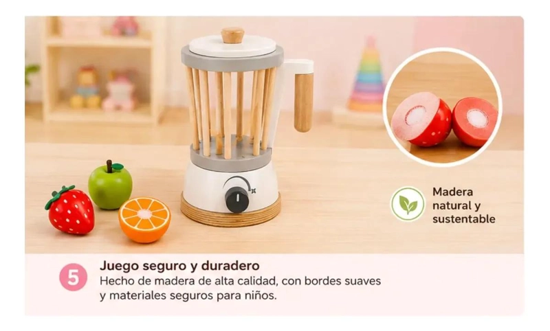 LICUADORA INFANTIL DE MADERA CON FRUTAS DE VELCRO - 10