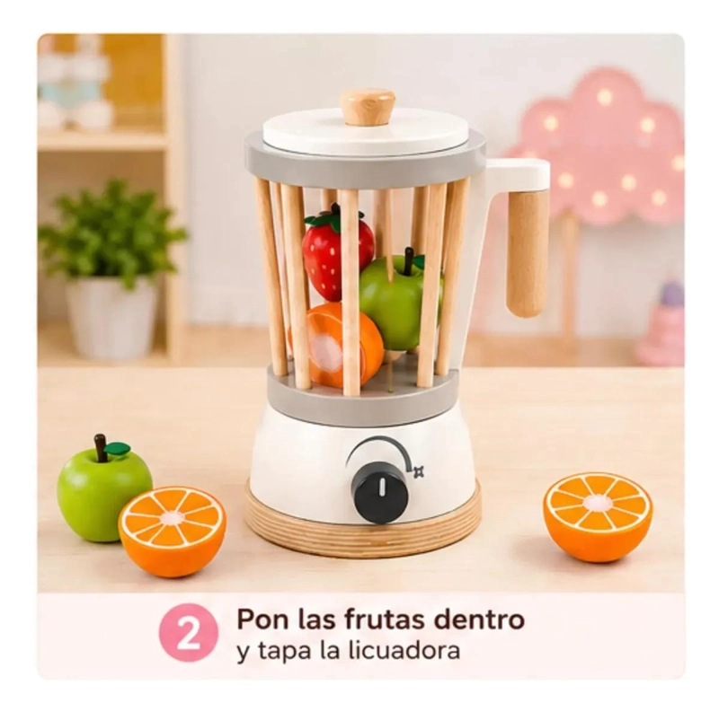 LICUADORA INFANTIL DE MADERA CON FRUTAS DE VELCRO - 4