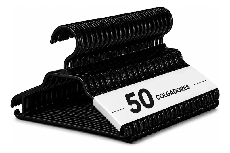 PACK DE 50 COLGADORES DE ROPA PLASTICO NEGRO ANTIDESLIZANTES - 1