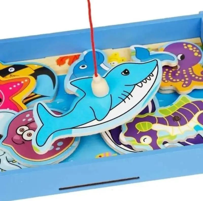 JUEGO DE PESCA MAGNE TICO DE MADERA PARA NIÑOS - 3