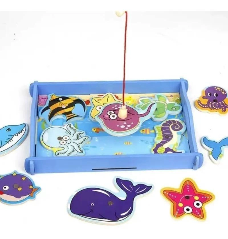 JUEGO DE PESCA MAGNE TICO DE MADERA PARA NIÑOS - 4