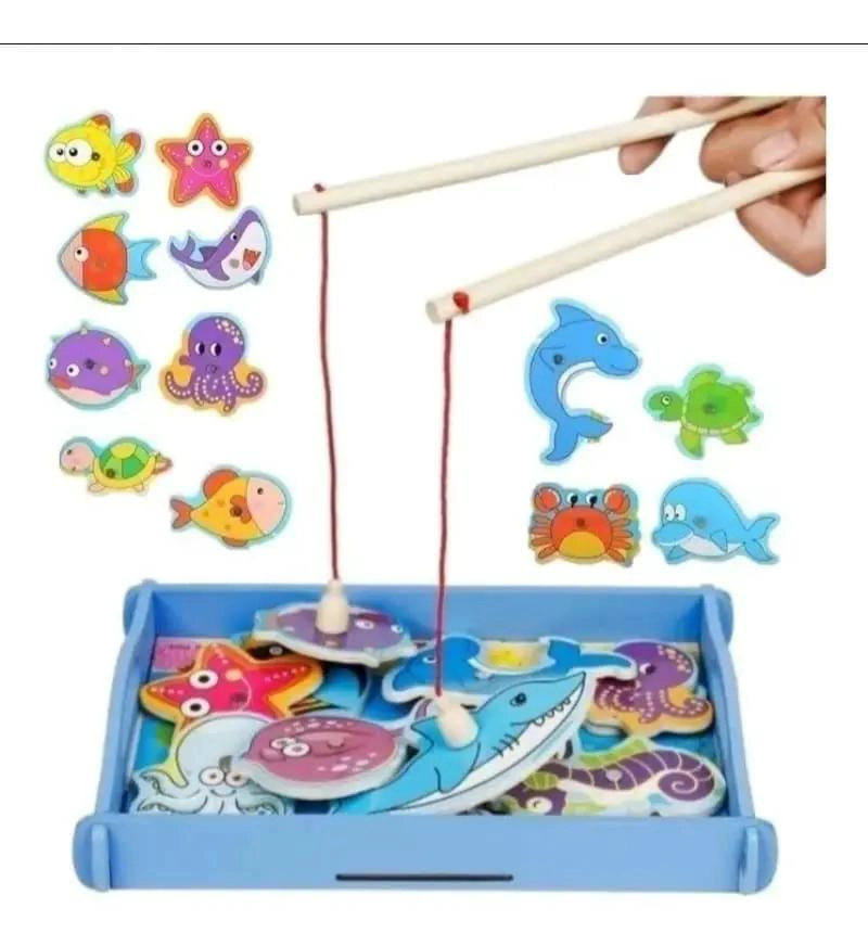 JUEGO DE PESCA MAGNE TICO DE MADERA PARA NIÑOS - 2